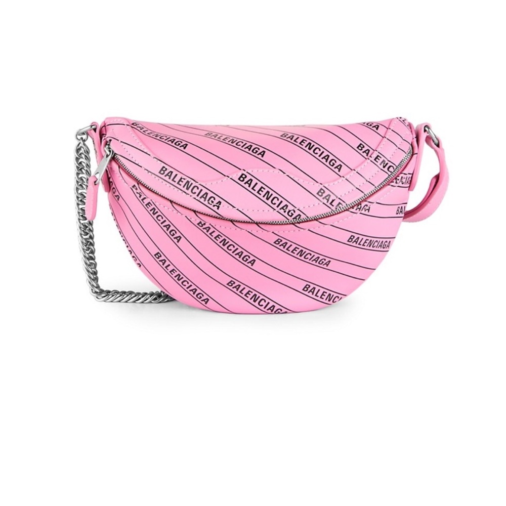 Balenciaga Pink Logo-Print Leather Belt Bag